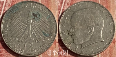 Германия 2 марки 1957 J, KM# 116, 428p-056