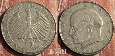 Германия 2 марки 1958 G, KM# 116, 123s-098