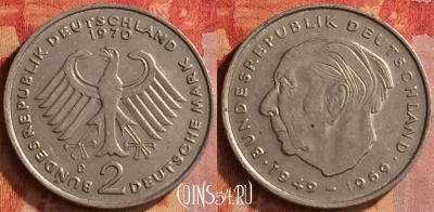 Германия 2 марки 1970 года D, KM# A127, 158o-082