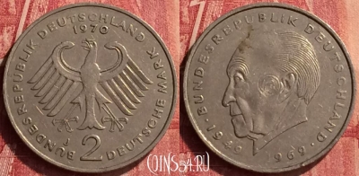 Германия 2 марки 1970 года J, KM# 124, 345o-114