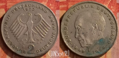 Германия 2 марки 1972 года G, KM# 124, 162o-123