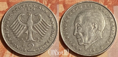 Германия 2 марки 1974 года J, KM# 124, 462q-268