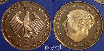 Германия 2 марки 1976 года D, KM# A127, PROOF, 401o-075