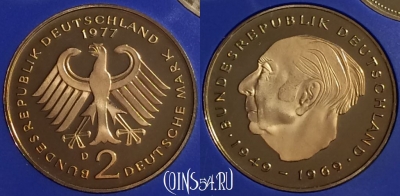 Германия 2 марки 1977 года D, KM# A127, PROOF, 401o-007
