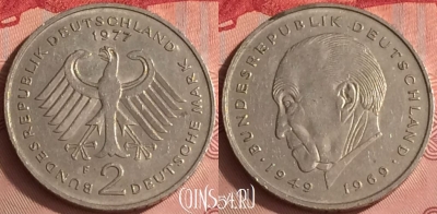 Германия 2 марки 1977 года F, KM# 124, 324o-119