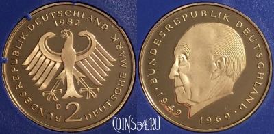 Германия 2 марки 1982 года D, KM# 124, PROOF, 401o-046