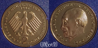 Германия 2 марки 1984 года F, KM# 124, PROOF, 401o-065