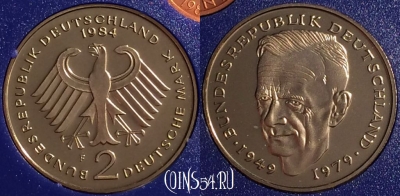 Германия 2 марки 1984 года F, KM# 149, PROOF, 401o-067