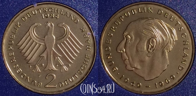 Германия 2 марки 1984 года F, KM# A127, PROOF, 401o-066