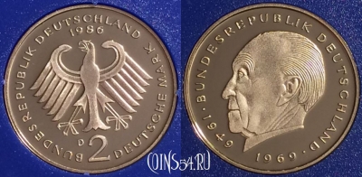 Германия 2 марки 1986 года D, KM# 124, PROOF, 401o-084