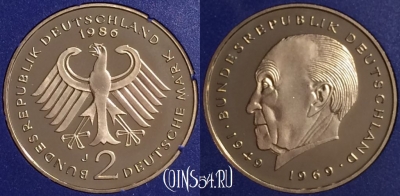 Германия 2 марки 1986 года J, KM# 124, PROOF, 401o-104