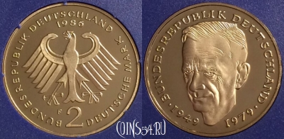 Германия 2 марки 1986 года F, KM# 149, PROOF, 401o-096