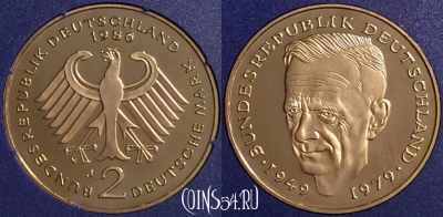 Германия 2 марки 1986 года J, KM# 149, PROOF, 401o-106