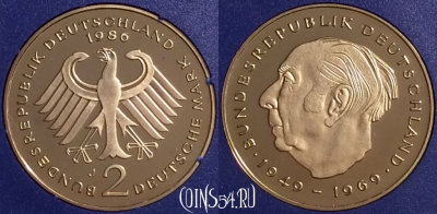 Германия 2 марки 1986 года J, KM# A127, PROOF, 401o-105