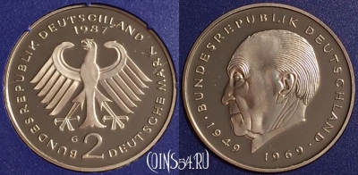 Германия 2 марки 1987 года G, KM# 124, PROOF, 401o-026