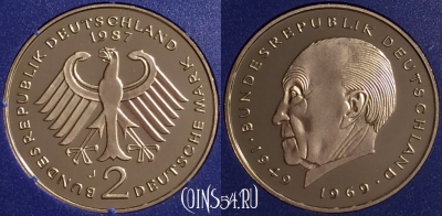 Германия 2 марки 1987 года J, KM# 124, PROOF, 401o-114