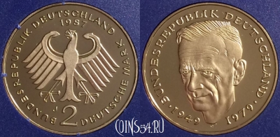 Германия 2 марки 1987 года J, KM# 149, PROOF, 401o-116