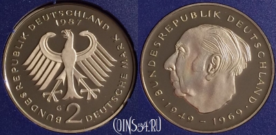 Германия 2 марки 1987 года G, KM# A127, PROOF, 401o-027