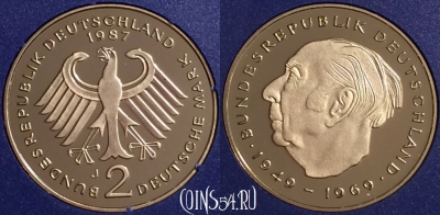 Германия 2 марки 1987 года J, KM# A127, PROOF, 401o-115