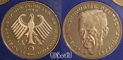 Германия 2 марки 1988 года F, KM# 149, PROOF, 401o-133