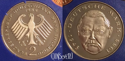 Германия 2 марки 1988 года F, KM# 170, PROOF, 401o-134