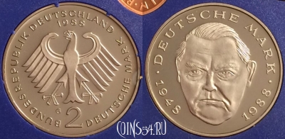 Германия 2 марки 1988 года G, KM# 170, PROOF, 401o-149