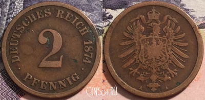 Германия 2 пфеннига 1874 года A, KM# 2, a081-048