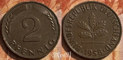 Германия 2 пфеннига 1958 F, KM# 106, 286s-106