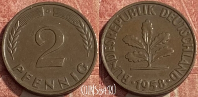 Германия 2 пфеннига 1958 G, KM# 106, 230q-122