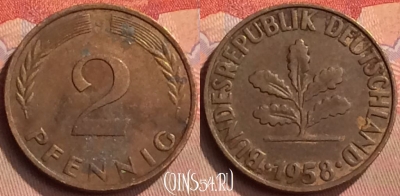 Германия 2 пфеннига 1958 года G, KM# 106, 428-133