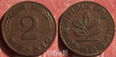 Германия 2 пфеннига 1961 года D, KM# 106, 360n-124