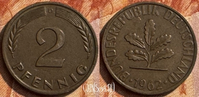 Германия 2 пфеннига 1962 D, KM# 106, 275s-136