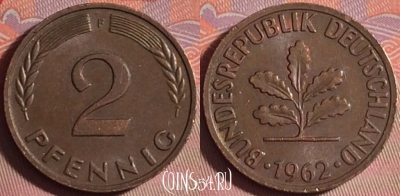 Германия 2 пфеннига 1962 года F, KM# 106, 155j-070