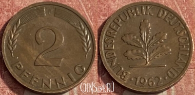 Германия 2 пфеннига 1962 F, KM# 106, 247q-088