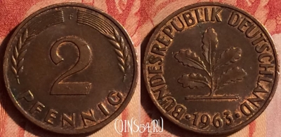 Германия 2 пфеннига 1963 года F, KM# 106, 436-069