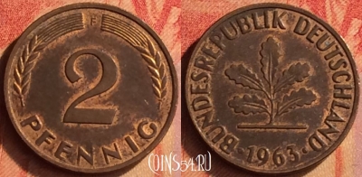 Германия 2 пфеннига 1963 года F, KM# 106, 445o-009