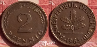 Германия 2 пфеннига 1963 G, KM# 106, 349l-029