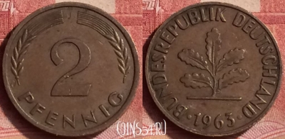 Германия 2 пфеннига 1963 года J, KM# 106, 361l-116