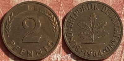 Германия 2 пфеннига 1964 года F, KM# 106, 258p-111