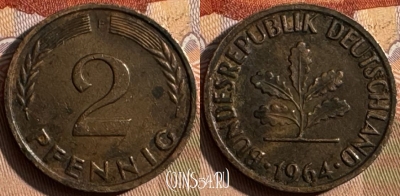 Германия 2 пфеннига 1964 F, KM# 106, 426s-103