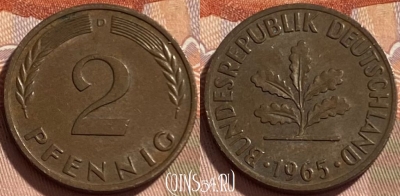 Германия 2 пфеннига 1965 D, KM# 106, 494р-138