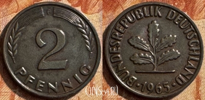 Германия 2 пфеннига 1965 F, KM# 106, 289s-058