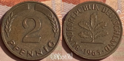 Германия 2 пфеннига 1965 G, KM# 106, 385p-097
