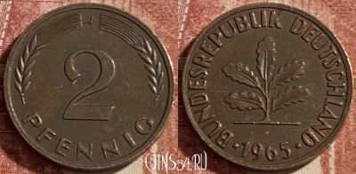 Германия 2 пфеннига 1965 J, KM# 106, 484р-138