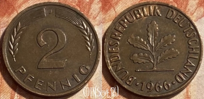Германия 2 пфеннига 1966 J, KM# 106, 494р-037