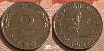 Германия 2 пфеннига 1967 J, KM# 106, 098s-037
