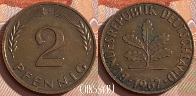 Германия 2 пфеннига 1967 J, KM# 106, 471r-049