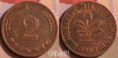 Германия 2 пфеннига 1968 года J, KM# 106a, 448-005