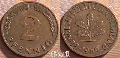 Германия 2 пфеннига 1969 года G, KM# 106a, 215p-074