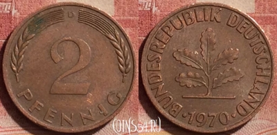 Германия 2 пфеннига 1970 года D, KM# 106a, 188l-130